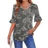 imageZeagoo Womens Tops Casual V Neck Shirts Floral Solid Blouse Ruffle Tunics 34 Sleeve Tshirt SXXLDark Grey Floral