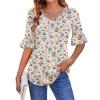 imageZeagoo Womens Tops Casual V Neck Shirts Floral Solid Blouse Ruffle Tunics 34 Sleeve Tshirt SXXLFloral Cream