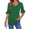 imageZeagoo Womens Tops Casual V Neck Shirts Floral Solid Blouse Ruffle Tunics 34 Sleeve Tshirt SXXLGreen