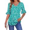 imageZeagoo Womens Tops Casual V Neck Shirts Floral Solid Blouse Ruffle Tunics 34 Sleeve Tshirt SXXLGreen Floral