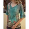 imageZeagoo Womens Tops Casual V Neck Shirts Floral Solid Blouse Ruffle Tunics 34 Sleeve Tshirt SXXLGreen Painting