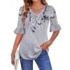 imageZeagoo Womens Tops Casual V Neck Shirts Floral Solid Blouse Ruffle Tunics 34 Sleeve Tshirt SXXLGrey Floral