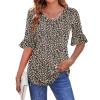 imageZeagoo Womens Tops Casual V Neck Shirts Floral Solid Blouse Ruffle Tunics 34 Sleeve Tshirt SXXLLeopard