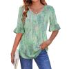 imageZeagoo Womens Tops Casual V Neck Shirts Floral Solid Blouse Ruffle Tunics 34 Sleeve Tshirt SXXLLight Green Floral