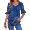 imageZeagoo Womens Tops Casual V Neck Shirts Floral Solid Blouse Ruffle Tunics 34 Sleeve Tshirt SXXLMz712