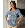 imageZeagoo Womens Tops Casual V Neck Shirts Floral Solid Blouse Ruffle Tunics 34 Sleeve Tshirt SXXLNavy Blue Floral