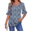 imageZeagoo Womens Tops Casual V Neck Shirts Floral Solid Blouse Ruffle Tunics 34 Sleeve Tshirt SXXLNavy Blue Floral