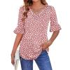 imageZeagoo Womens Tops Casual V Neck Shirts Floral Solid Blouse Ruffle Tunics 34 Sleeve Tshirt SXXLPink Polka Dot