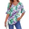 imageZeagoo Womens Tops Casual V Neck Shirts Floral Solid Blouse Ruffle Tunics 34 Sleeve Tshirt SXXLPurple Tie Dye
