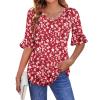 imageZeagoo Womens Tops Casual V Neck Shirts Floral Solid Blouse Ruffle Tunics 34 Sleeve Tshirt SXXLRed Floral