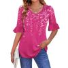 imageZeagoo Womens Tops Casual V Neck Shirts Floral Solid Blouse Ruffle Tunics 34 Sleeve Tshirt SXXLRose Red Floral