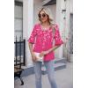 imageZeagoo Womens Tops Casual V Neck Shirts Floral Solid Blouse Ruffle Tunics 34 Sleeve Tshirt SXXLRose Red Floral