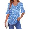 imageZeagoo Womens Tops Casual V Neck Shirts Floral Solid Blouse Ruffle Tunics 34 Sleeve Tshirt SXXLSky Blue Floral