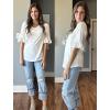 imageZeagoo Womens Tops Casual V Neck Shirts Floral Solid Blouse Ruffle Tunics 34 Sleeve Tshirt SXXLWhite