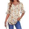 imageZeagoo Womens Tops Casual V Neck Shirts Floral Solid Blouse Ruffle Tunics 34 Sleeve Tshirt SXXLWhite Red Floral