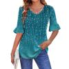 imageZeagoo Womens Tops Casual V Neck Shirts Floral Solid Blouse Ruffle Tunics 34 Sleeve Tshirt SXXLXh363