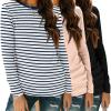 imageZeagoo 3 Pack Long Sleeve Shirts for Women Casual Soft Crewneck Basic Tee Tops Fall Outfit ClothesStripe Navyblackcream