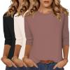 imageZeagoo Tops for Women 3 Pack 34 Sleeve Crewneck Cute Basics Tees Casual Fashion Spring Summer T Shirts Business Work Tee TopBlackapricotcoffee