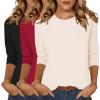 imageZeagoo Tops for Women 3 Pack 34 Sleeve Crewneck Cute Basics Tees Casual Fashion Spring Summer T Shirts Business Work Tee TopBlackredapricot