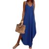 imageZeagoo Womens Casual Sundress Summer Maxi Sleeveless V Neck Split Boho Beach Dress Travel Vacation Dress with PocketsNavy Blue