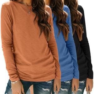 imageZeagoo 3 Pack Long Sleeve Shirts for Women Casual Soft Crewneck Basic Tee Tops Fall Outfit ClothesBlackbluecaramel