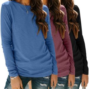 imageZeagoo 3 Pack Long Sleeve Shirts for Women Casual Soft Crewneck Basic Tee Tops Fall Outfit ClothesBlackbluemaroon