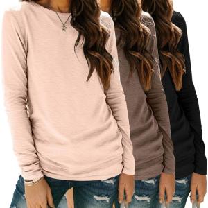imageZeagoo 3 Pack Long Sleeve Shirts for Women Casual Soft Crewneck Basic Tee Tops Fall Outfit ClothesBlackbrowncream