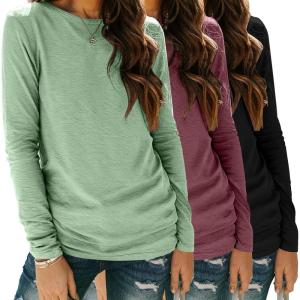 imageZeagoo 3 Pack Long Sleeve Shirts for Women Casual Soft Crewneck Basic Tee Tops Fall Outfit ClothesBlacklight Greenmaroon
