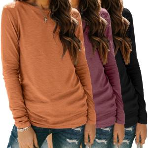 imageZeagoo 3 Pack Long Sleeve Shirts for Women Casual Soft Crewneck Basic Tee Tops Fall Outfit ClothesBlackmarooncaramel