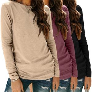 imageZeagoo 3 Pack Long Sleeve Shirts for Women Casual Soft Crewneck Basic Tee Tops Fall Outfit ClothesBlackmarooncream