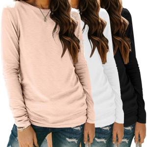 imageZeagoo 3 Pack Long Sleeve Shirts for Women Casual Soft Crewneck Basic Tee Tops Fall Outfit ClothesBlackwhitecream