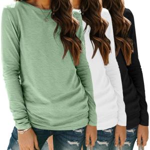 imageZeagoo 3 Pack Long Sleeve Shirts for Women Casual Soft Crewneck Basic Tee Tops Fall Outfit ClothesBlackwhitelight Green