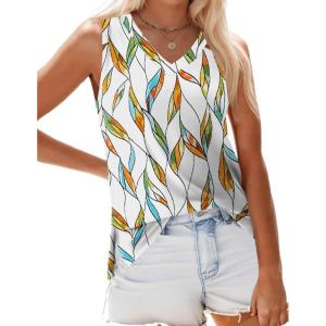 imageZeagoo Womens Summer Tank Tops 2025 V Neck Sleeveless Casual Loose Fit T Shirts Side Split Going Out Tops Tunic1printed Leave