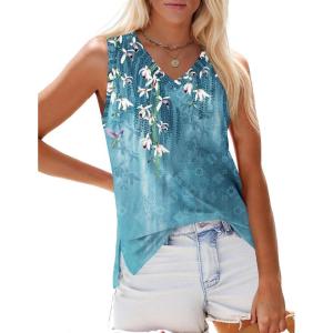 imageZeagoo Womens Summer Tank Tops 2025 V Neck Sleeveless Casual Loose Fit T Shirts Side Split Going Out Tops Tunic1printed Vinebird
