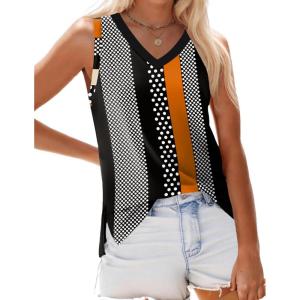 imageZeagoo Womens Summer Tank Tops 2025 V Neck Sleeveless Casual Loose Fit T Shirts Side Split Going Out Tops Tunic2color Strip
