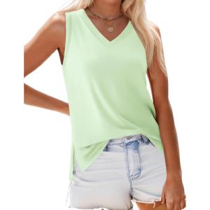 imageZeagoo Womens Summer Tank Tops 2025 V Neck Sleeveless Casual Loose Fit T Shirts Side Split Going Out Tops TunicLight Green