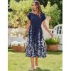 imageZeagoo Women Summer Midi A Line Dress Short Sleeve Casual Flowy Tiered Beach Long Sundress with Pockets 2025 Vacation TravelA01navy Blue Floral