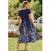 imageZeagoo Women Summer Midi A Line Dress Short Sleeve Casual Flowy Tiered Beach Long Sundress with Pockets 2025 Vacation TravelA01navy Blue Floral