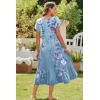 imageZeagoo Women Summer Midi A Line Dress Short Sleeve Casual Flowy Tiered Beach Long Sundress with Pockets 2025 Vacation TravelA02blue Floral2