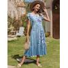imageZeagoo Women Summer Midi A Line Dress Short Sleeve Casual Flowy Tiered Beach Long Sundress with Pockets 2025 Vacation TravelA02blue Floral2