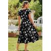 imageZeagoo Women Summer Midi A Line Dress Short Sleeve Casual Flowy Tiered Beach Long Sundress with Pockets 2025 Vacation TravelBlack White Floral