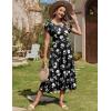 imageZeagoo Women Summer Midi A Line Dress Short Sleeve Casual Flowy Tiered Beach Long Sundress with Pockets 2025 Vacation TravelBlack White Floral
