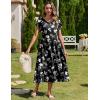 imageZeagoo Women Summer Midi A Line Dress Short Sleeve Casual Flowy Tiered Beach Long Sundress with Pockets 2025 Vacation TravelBlack White Floral