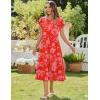 imageZeagoo Women Summer Midi A Line Dress Short Sleeve Casual Flowy Tiered Beach Long Sundress with Pockets 2025 Vacation TravelRed Floral