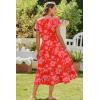 imageZeagoo Women Summer Midi A Line Dress Short Sleeve Casual Flowy Tiered Beach Long Sundress with Pockets 2025 Vacation TravelRed Floral