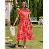 imageZeagoo Women Summer Midi A Line Dress Short Sleeve Casual Flowy Tiered Beach Long Sundress with Pockets 2025 Vacation TravelRed Floral