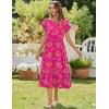 imageZeagoo Women Summer Midi A Line Dress Short Sleeve Casual Flowy Tiered Beach Long Sundress with Pockets 2025 Vacation TravelRed Floral3