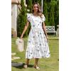 imageZeagoo Women Summer Midi A Line Dress Short Sleeve Casual Flowy Tiered Beach Long Sundress with Pockets 2025 Vacation TravelWhite Floral