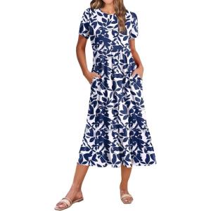 imageZeagoo Women Summer Midi A Line Dress Short Sleeve Casual Flowy Tiered Beach Long Sundress with Pockets 2025 Vacation TravelZw522
