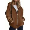 imageZeagoo Essentials Hoodie Zip Up Hoodie 2025 Womens Fashion Oversized Sweatshirt For Women Y2k Hoodie Fleece JacketsBrown